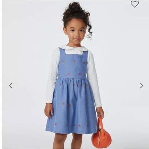 Blue Dress with Orange Pumpkin Embroidered Accents